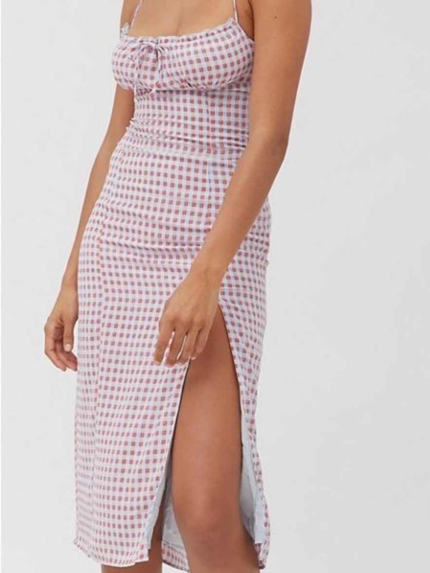 Urban Outfitters Pink Gingham Side-Slit Midi Dress